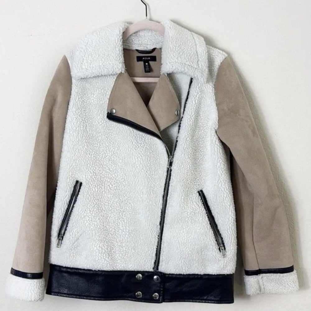 Aqua Teddy Jacket with Black and Cream Accents